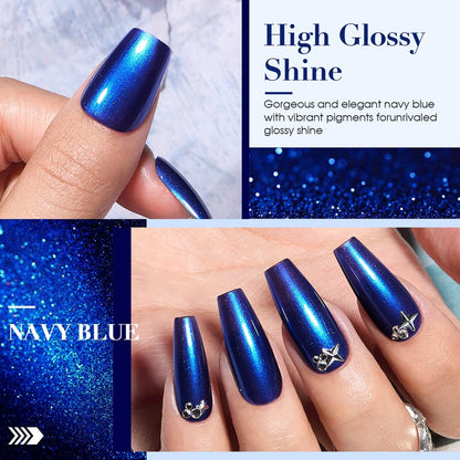 COSMOO Royal Blue Nail Polish - 12ml Shimmer Cobalt Blue Quick Dry Nail Lacquer with High Gloss & Iridescent Ultrachrome Finish