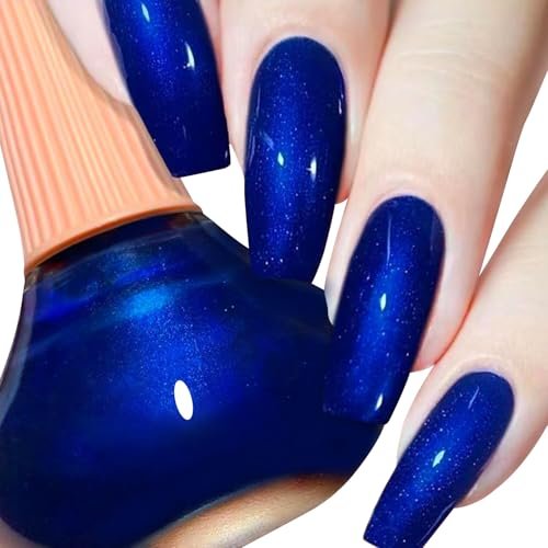 COSMOO Royal Blue Nail Polish - 12ml Shimmer Cobalt Blue Quick Dry Nail Lacquer with High Gloss & Iridescent Ultrachrome Finish - görsel 2