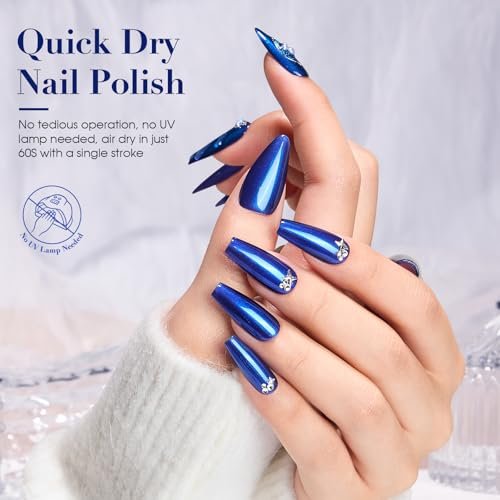COSMOO Royal Blue Nail Polish - 12ml Shimmer Cobalt Blue Quick Dry Nail Lacquer with High Gloss & Iridescent Ultrachrome Finish - görsel 6