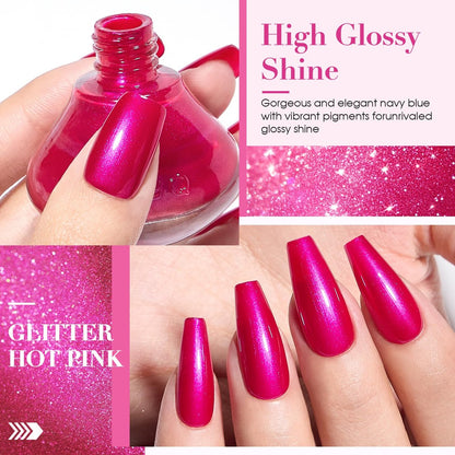 COSMOO Hot Pink Nail Polish - Quick Dry, Super Lustrous Shimmer Nail Lacquer 12ml