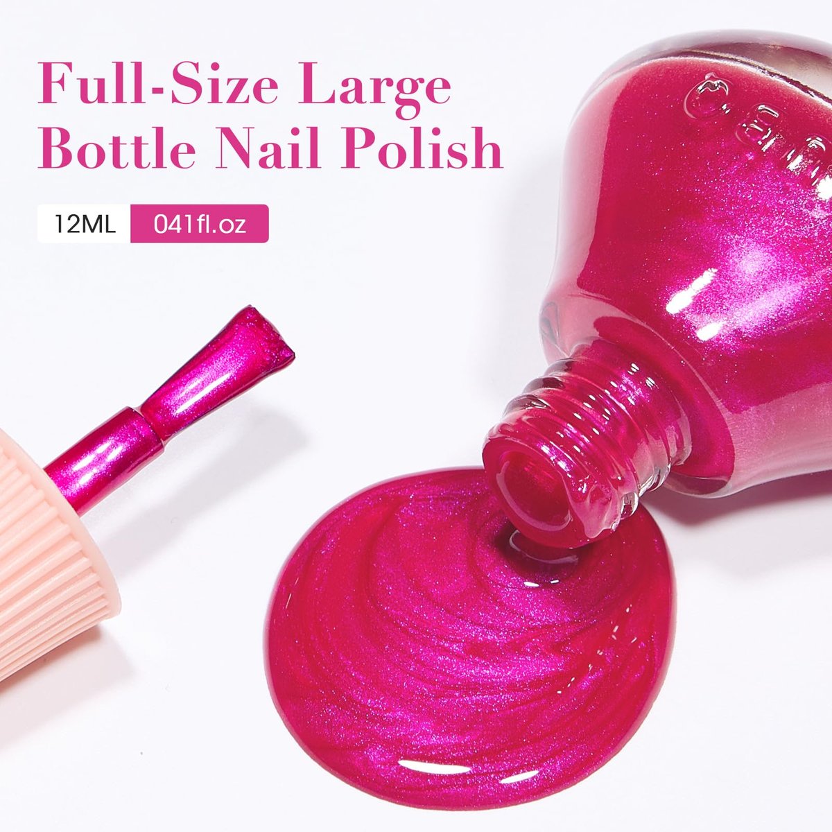 COSMOO Hot Pink Nail Polish - Quick Dry, Super Lustrous Shimmer Nail Lacquer 12ml - görsel 11