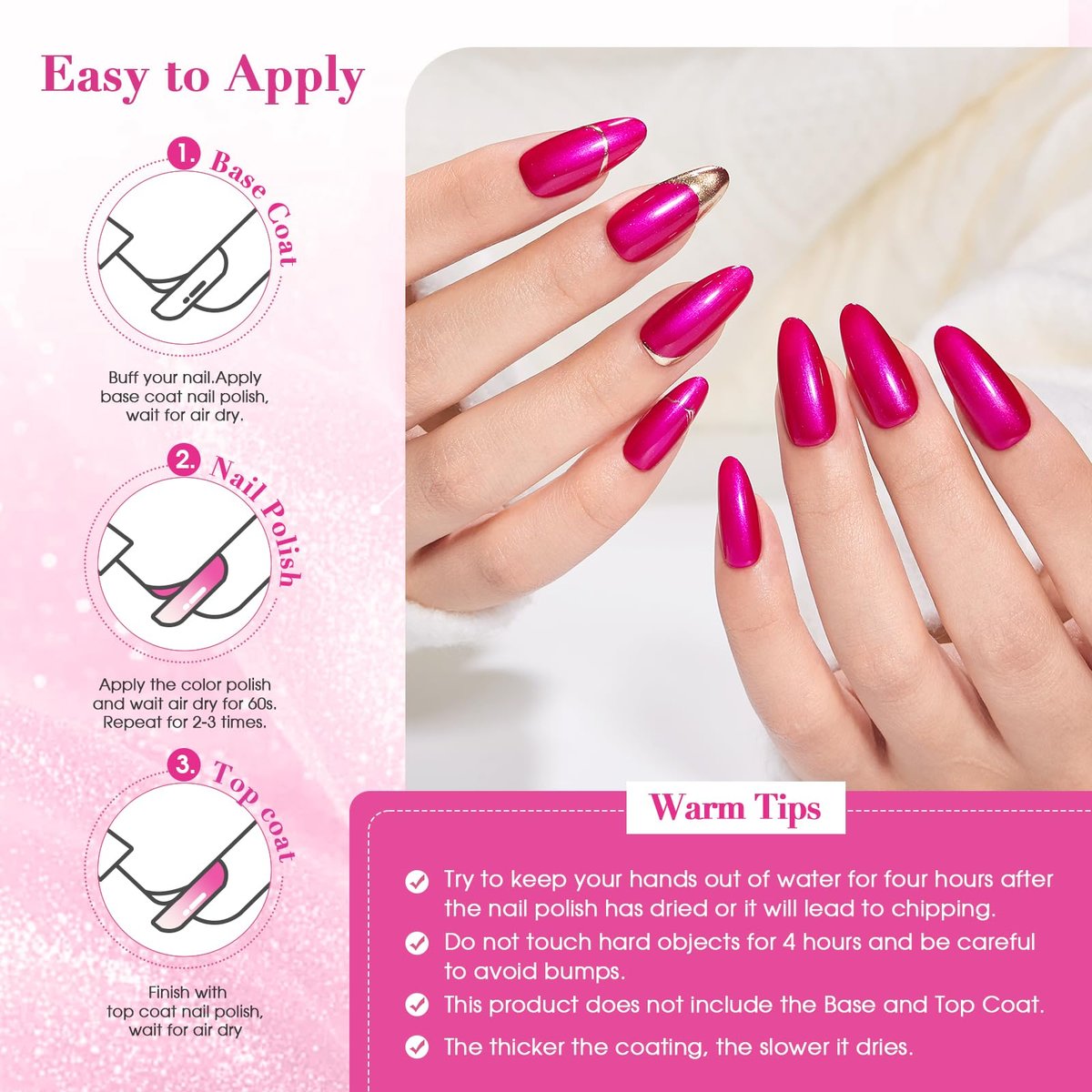 COSMOO Hot Pink Nail Polish - Quick Dry, Super Lustrous Shimmer Nail Lacquer 12ml - görsel 17