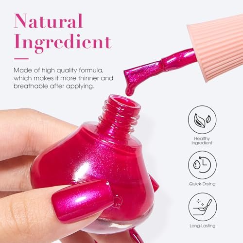 COSMOO Hot Pink Nail Polish - Quick Dry, Super Lustrous Shimmer Nail Lacquer 12ml - görsel 10