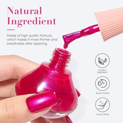 COSMOO Hot Pink Nail Polish - Quick Dry, Super Lustrous Shimmer Nail Lacquer 12ml