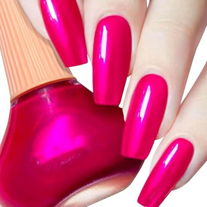 COSMOO Hot Pink Nail Polish - Quick Dry, Super Lustrous Shimmer Nail Lacquer 12ml