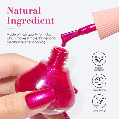 COSMOO Hot Pink Nail Polish - Quick Dry, Super Lustrous Shimmer Nail Lacquer 12ml