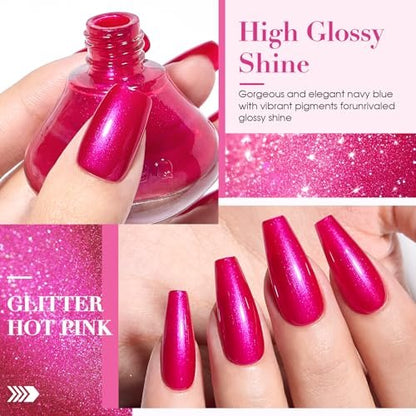 COSMOO Hot Pink Nail Polish - Quick Dry, Super Lustrous Shimmer Nail Lacquer 12ml