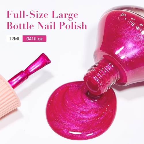 COSMOO Hot Pink Nail Polish - Quick Dry, Super Lustrous Shimmer Nail Lacquer 12ml - görsel 12