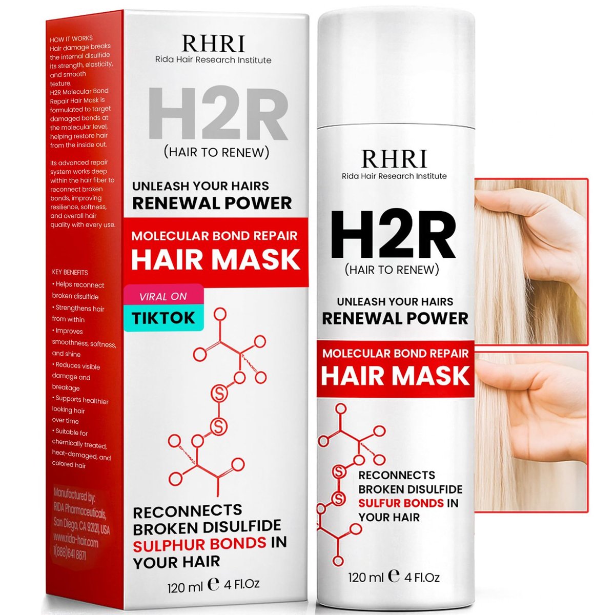 Molecular Bonding Hair Mask for Damaged Hair – Leave-In Treatment for Growth, Split Ends & Frizz Control | Rapid Repair for Bleach, Chemicals & Heat | Rida Hair Research Institute (5.07 oz) Avelisse