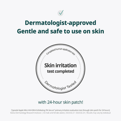 Goodal Apple Mint AHA BHA Exfoliating Serum - 2.5% AHA, 0.5% BHA Salicylic Acid for Blackheads, Enlarged Pores, Wrinkles & Fine Lines - 18 Free Formula - 1.69 fl oz