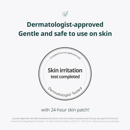 Goodal Apple Mint AHA BHA Exfoliating Serum - 2.5% AHA, 0.5% BHA Salicylic Acid for Blackheads, Enlarged Pores, Wrinkles & Fine Lines - 18 Free Formula - 1.69 fl oz