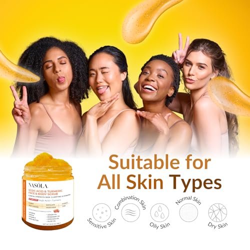 Nasola Kojic Acid Turmeric Face and Body Scrub – Moisturizing & Exfoliating Sugar Scrub with Shea Butter & Oils for All Skin Types, 10.22 oz Avelisse