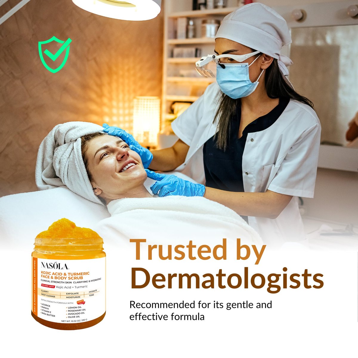 Nasola Kojic Acid Turmeric Face and Body Scrub – Moisturizing & Exfoliating Sugar Scrub with Shea Butter & Oils for All Skin Types, 10.22 oz Avelisse
