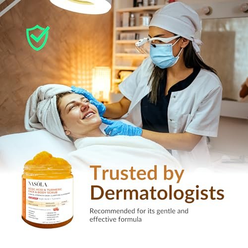 Nasola Kojic Acid Turmeric Face and Body Scrub – Moisturizing & Exfoliating Sugar Scrub with Shea Butter & Oils for All Skin Types, 10.22 oz Avelisse