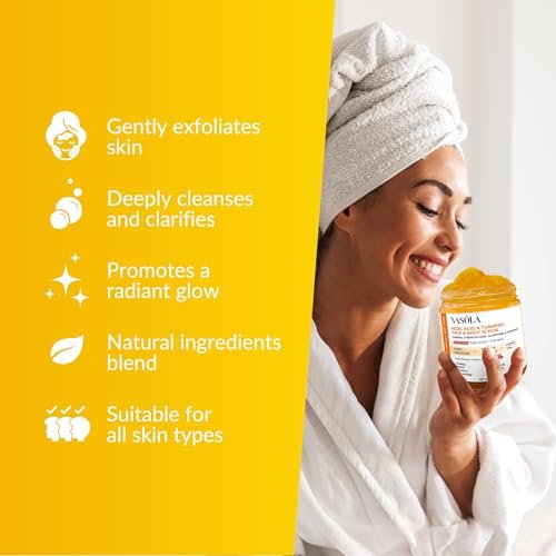 Nasola Kojic Acid Turmeric Face and Body Scrub – Moisturizing & Exfoliating Sugar Scrub with Shea Butter & Oils for All Skin Types, 10.22 oz Avelisse