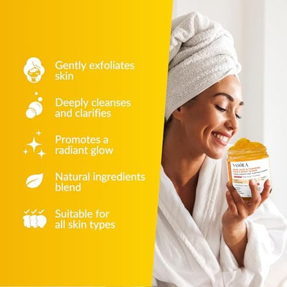 Nasola Kojic Acid Turmeric Face and Body Scrub – Moisturizing & Exfoliating Sugar Scrub with Shea Butter & Oils for All Skin Types, 10.22 oz Avelisse