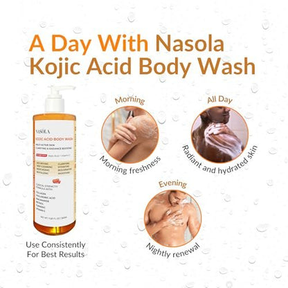 Nasola Kojic Acid Body Wash – Turmeric & Vitamin C Skin Brightening Shower Gel – Deep Gentle Moisturizer for Women & Men – Hydrating Body Wash for All Skin Types – 11.8 fl oz Avelisse