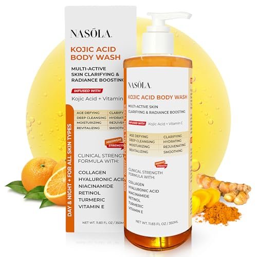 Nasola Kojic Acid Body Wash – Turmeric & Vitamin C Skin Brightening Shower Gel – Deep Gentle Moisturizer for Women & Men – Hydrating Body Wash for All Skin Types – 11.8 fl oz Avelisse