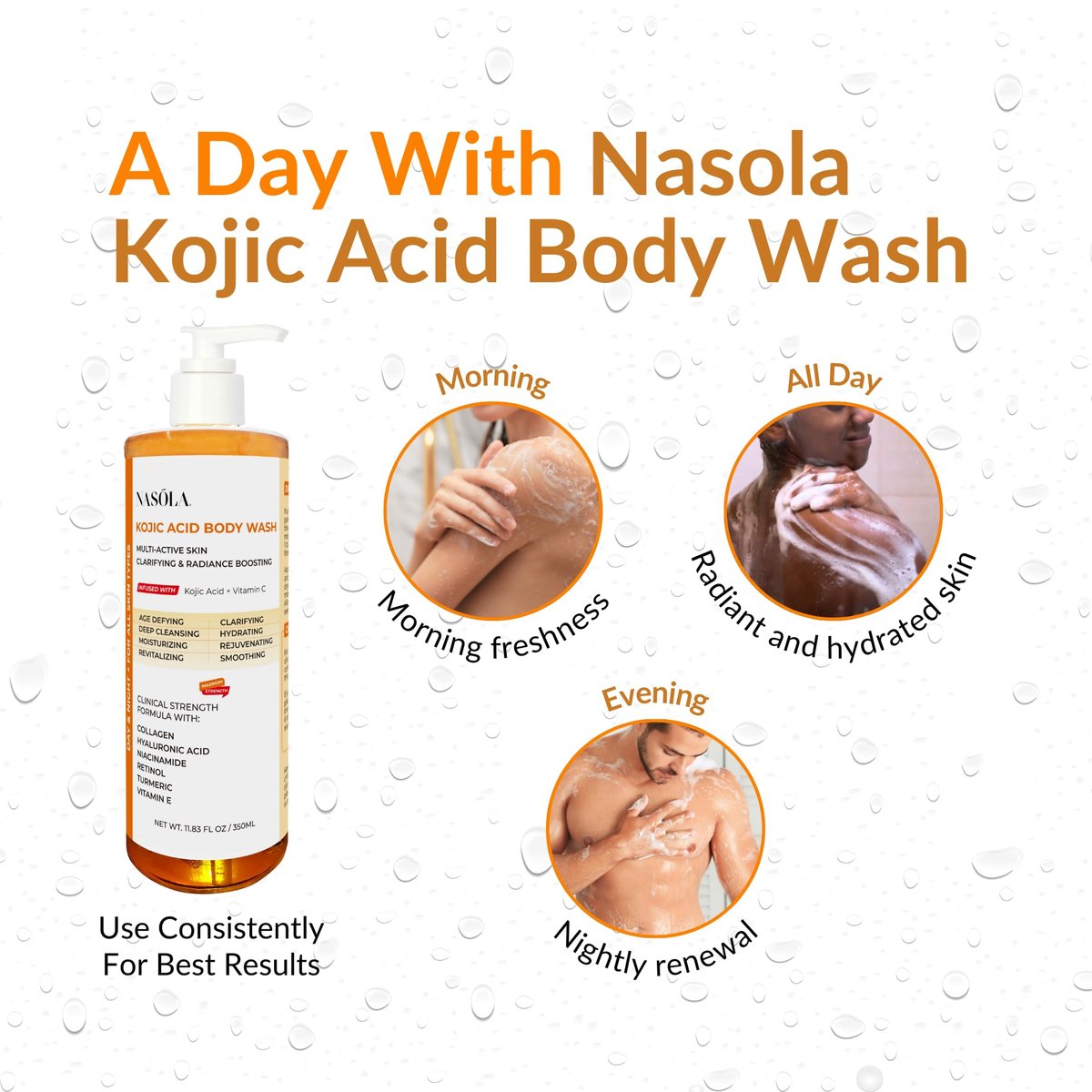 Nasola Kojic Acid Body Wash – Turmeric & Vitamin C Skin Brightening Shower Gel – Deep Gentle Moisturizer for Women & Men – Hydrating Body Wash for All Skin Types – 11.8 fl oz Avelisse