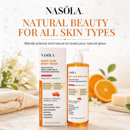 Nasola Kojic Acid Body Wash – Turmeric & Vitamin C Skin Brightening Shower Gel – Deep Gentle Moisturizer for Women & Men – Hydrating Body Wash for All Skin Types – 11.8 fl oz Avelisse