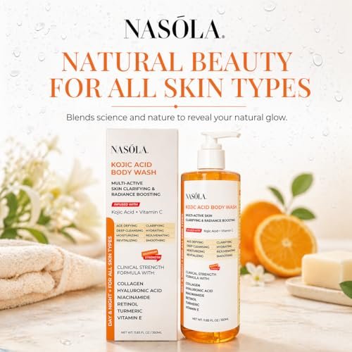 Nasola Kojic Acid Body Wash – Turmeric & Vitamin C Skin Brightening Shower Gel – Deep Gentle Moisturizer for Women & Men – Hydrating Body Wash for All Skin Types – 11.8 fl oz Avelisse