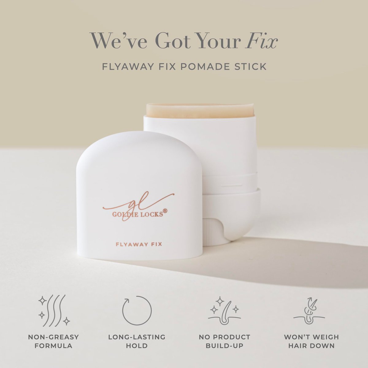 Goldie Locks Flyaway Fix Hydrating Pomade Stick - Tame Flyaways & Frizz, Lightweight Non-Greasy Hold, Safe for Extensions & Color-Treated Hair, Protein-Free, 0.5 oz Avelisse