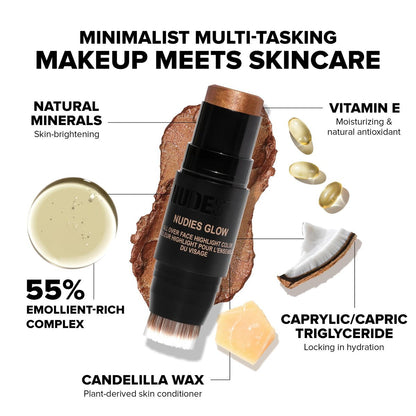 Nudestix Nudies Glow Highlighter Stick – Illumi-Naughty | Dewy Cream Highlighter for Face, Eyes & Body with Built-In Brush Avelisse