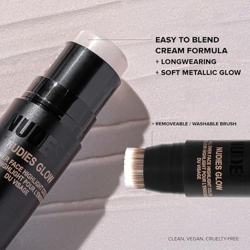 Nudestix Nudies Glow Highlighter Stick – Illumi-Naughty | Dewy Cream Highlighter for Face, Eyes & Body with Built-In Brush Avelisse