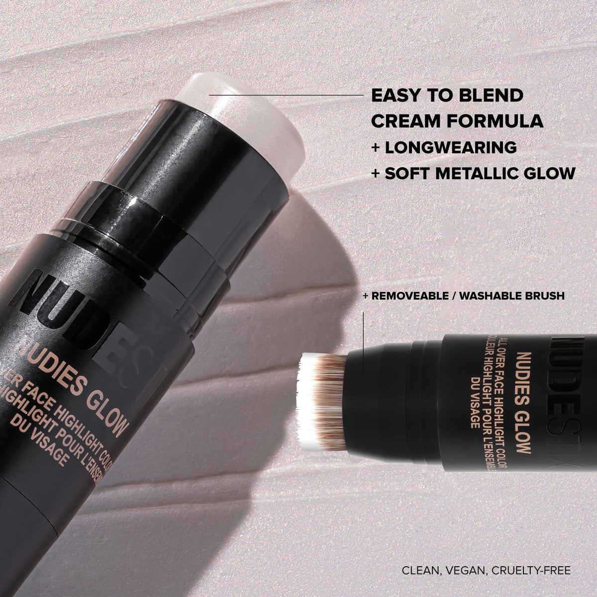 Nudestix Nudies Glow Highlighter Stick – Illumi-Naughty | Dewy Cream Highlighter for Face, Eyes & Body with Built-In Brush Avelisse