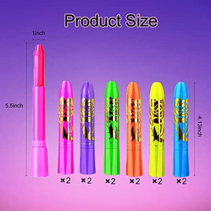 12 PCS Glow Face Body Paint Kit – Neon UV Black Light Reactive Makeup for Halloween, Festivals, and Glow Parties