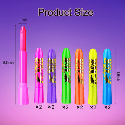 12 PCS Glow Face Body Paint Kit – Neon UV Black Light Reactive Makeup for Halloween, Festivals, and Glow Parties