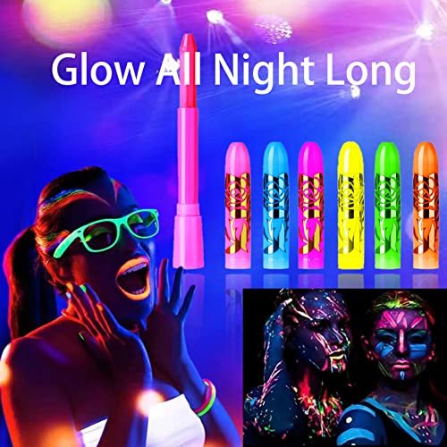 12 PCS Glow Face Body Paint Kit – Neon UV Black Light Reactive Makeup for Halloween, Festivals, and Glow Parties - görsel 8