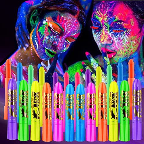 12 PCS Glow Face Body Paint Kit – Neon UV Black Light Reactive Makeup for Halloween, Festivals, and Glow Parties - görsel 2