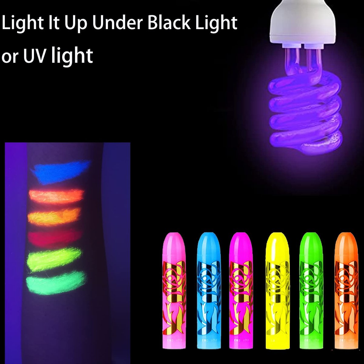 12 PCS Glow Face Body Paint Kit – Neon UV Black Light Reactive Makeup for Halloween, Festivals, and Glow Parties - görsel 5