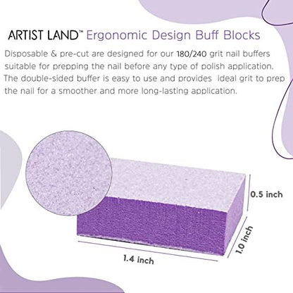 Artist Land Purple Mini Buffer Set 180/240 Grit – 50 Ct - Professional Grade Salon Quality Nail Buffing Blocks for Pre-Application of Polish, Gel, Acrylic Avelisse
