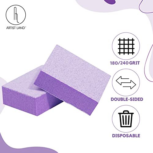 Artist Land Purple Mini Buffer Set 180/240 Grit – 50 Ct - Professional Grade Salon Quality Nail Buffing Blocks for Pre-Application of Polish, Gel, Acrylic Avelisse