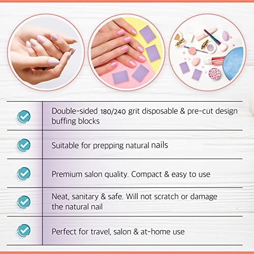 Artist Land Purple Mini Buffer Set 180/240 Grit – 50 Ct - Professional Grade Salon Quality Nail Buffing Blocks for Pre-Application of Polish, Gel, Acrylic Avelisse