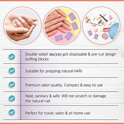 Artist Land Purple Mini Buffer Set 180/240 Grit – 50 Ct - Professional Grade Salon Quality Nail Buffing Blocks for Pre-Application of Polish, Gel, Acrylic Avelisse