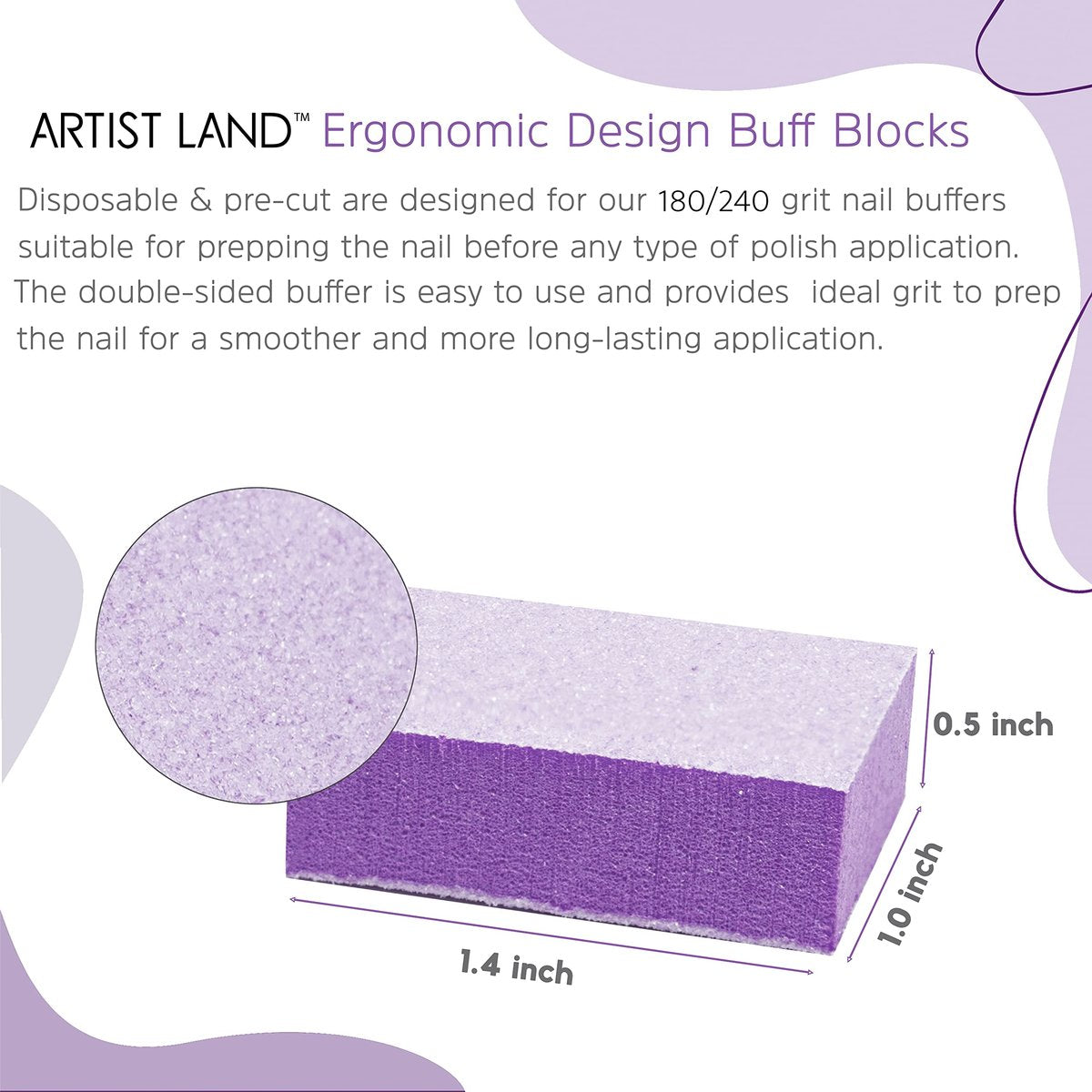 Artist Land Purple Mini Buffer Set 180/240 Grit – 50 Ct - Professional Grade Salon Quality Nail Buffing Blocks for Pre-Application of Polish, Gel, Acrylic Avelisse