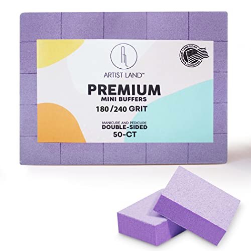 Artist Land Purple Mini Buffer Set 180/240 Grit – 50 Ct - Professional Grade Salon Quality Nail Buffing Blocks for Pre-Application of Polish, Gel, Acrylic Avelisse