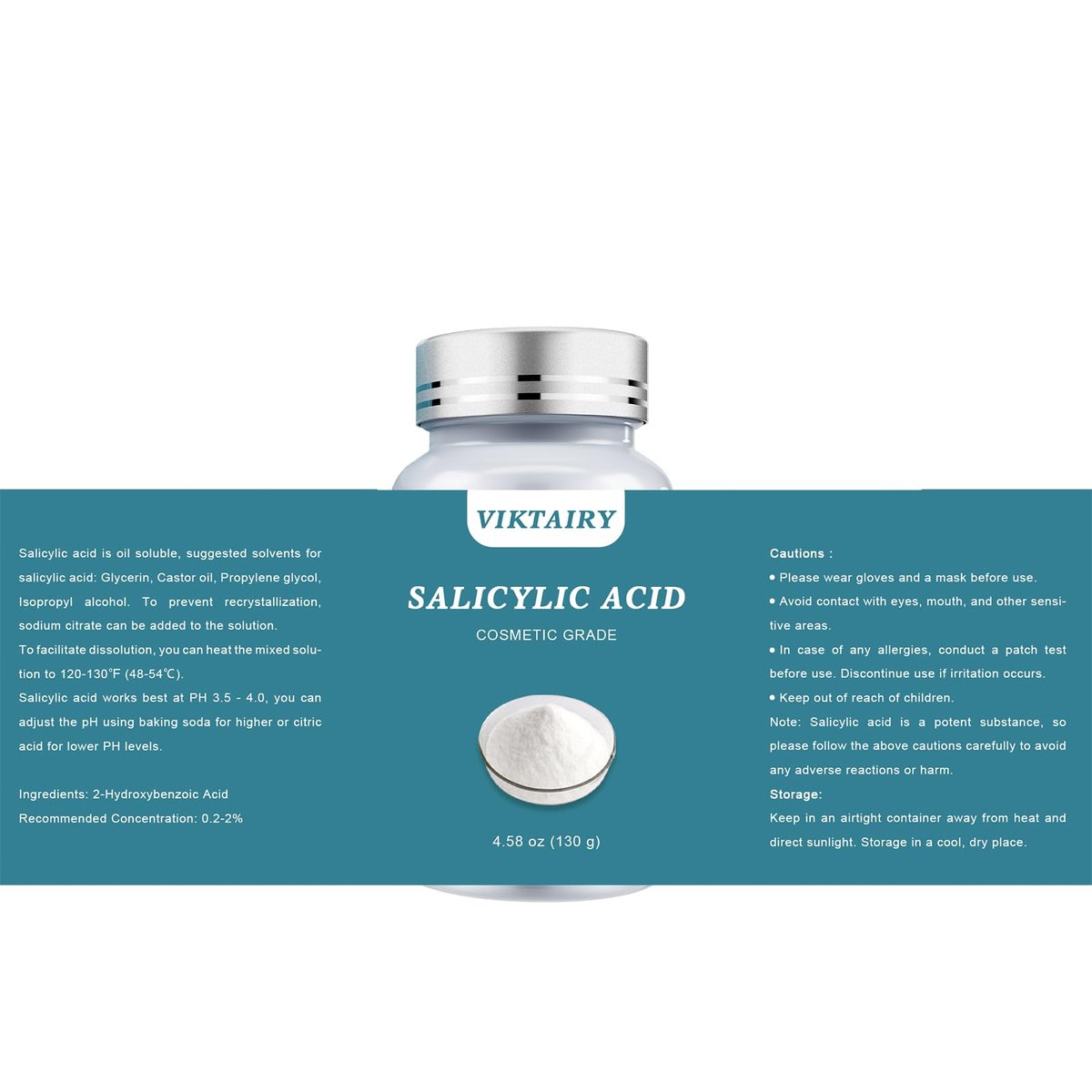 Salicylic Acid Powder (4.58 oz / 130 g) - Ultra Pure Cosmetic Grade BHA Exfoliant for DIY Skincare & Haircare - görsel 13