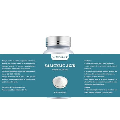 Salicylic Acid Powder (4.58 oz / 130 g) - Ultra Pure Cosmetic Grade BHA Exfoliant for DIY Skincare & Haircare