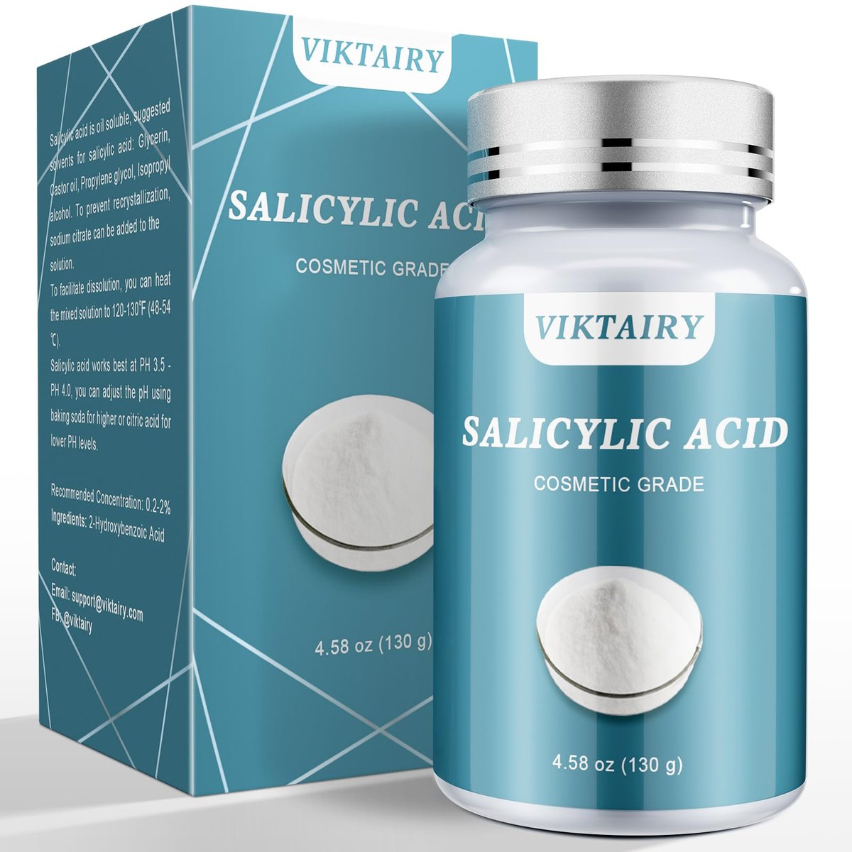 Salicylic Acid Powder (4.58 oz / 130 g) - Ultra Pure Cosmetic Grade BHA Exfoliant for DIY Skincare & Haircare - görsel 1
