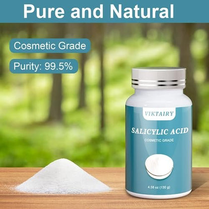 Salicylic Acid Powder (4.58 oz / 130 g) - Ultra Pure Cosmetic Grade BHA Exfoliant for DIY Skincare & Haircare
