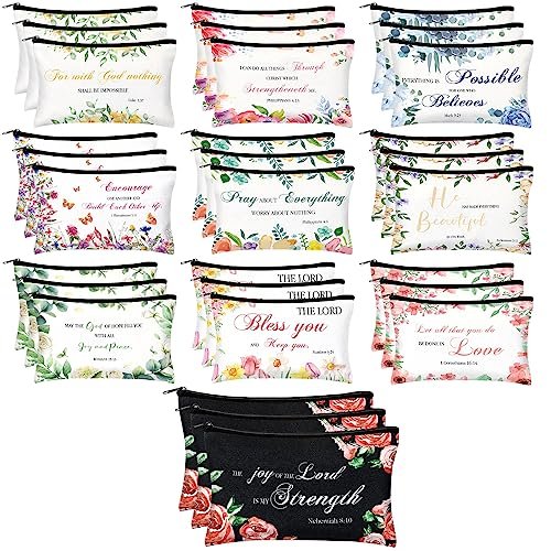 Jetec 30-Pack Christian Gift Cosmetic Bags for Women – Inspirational Bible Verse Makeup Pouch Set (Bright Style) Avelisse