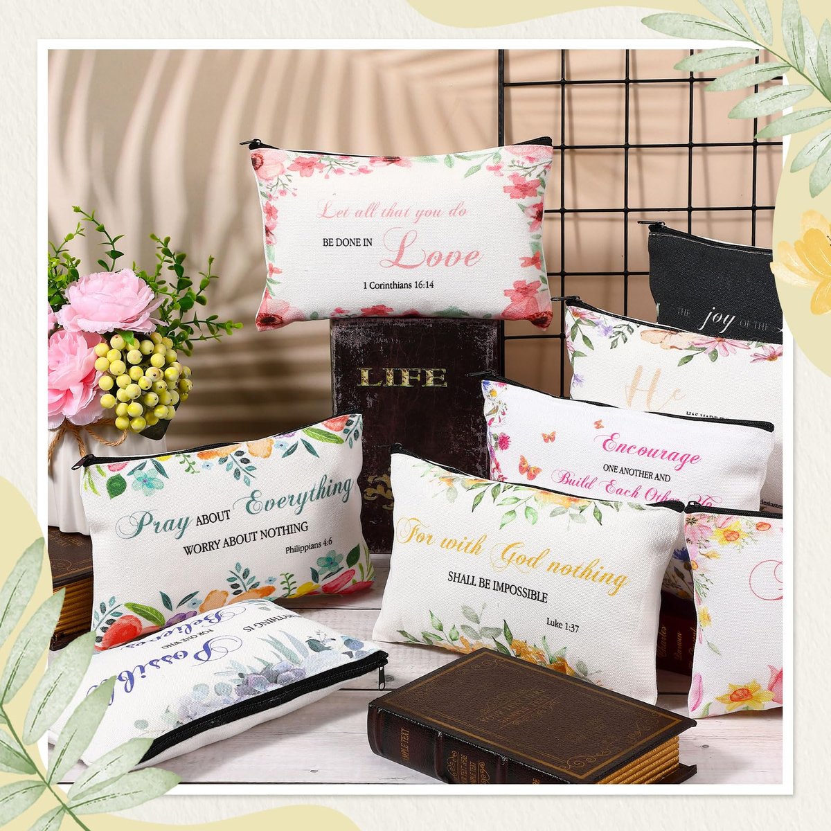 Jetec 30-Pack Christian Gift Cosmetic Bags for Women – Inspirational Bible Verse Makeup Pouch Set (Bright Style) Avelisse