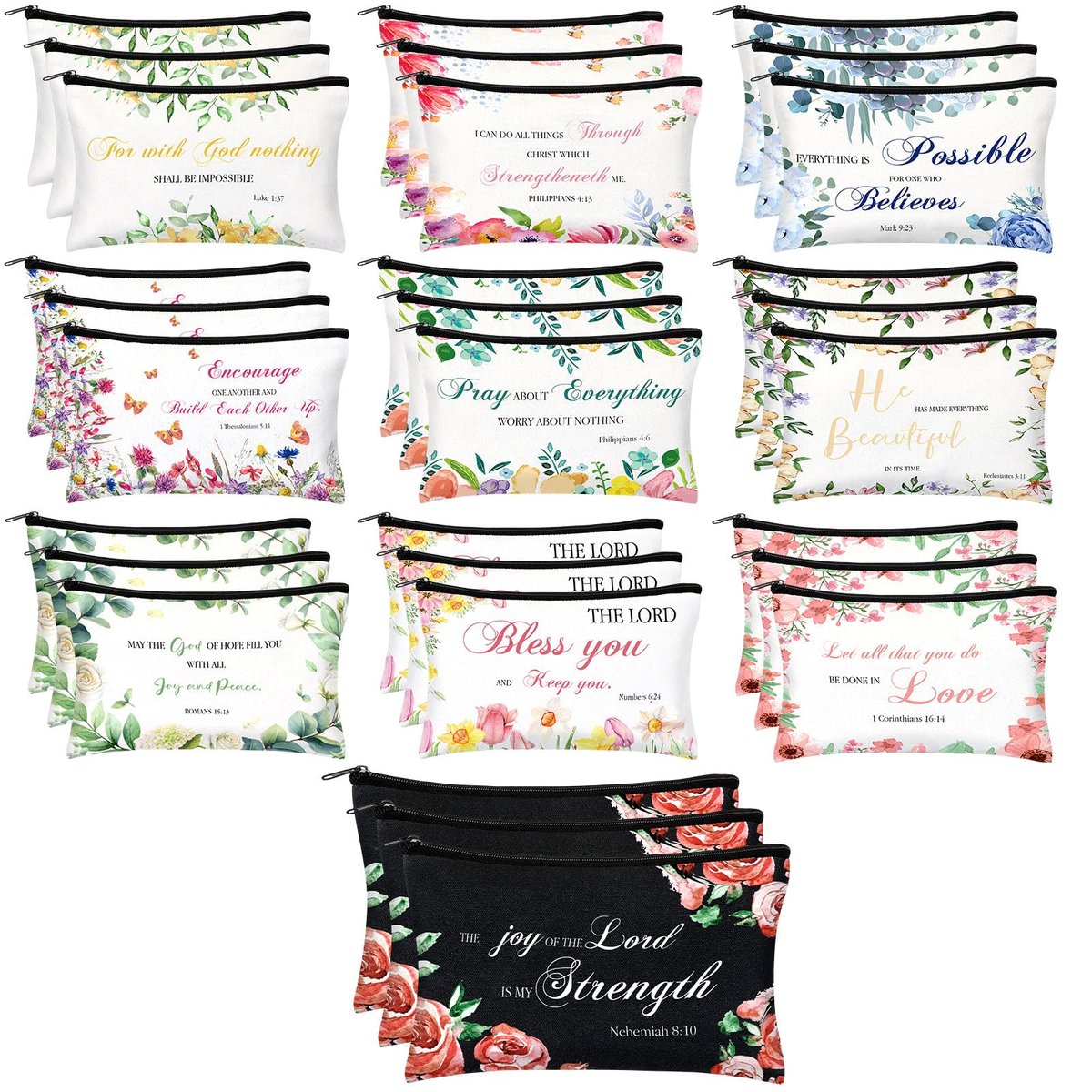 Jetec 30-Pack Christian Gift Cosmetic Bags for Women – Inspirational Bible Verse Makeup Pouch Set (Bright Style) Avelisse