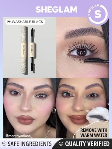 SHEGLAM 2 In 1 Black Volume and Length Washable Mascara - Long Lasting Dual-Ended Tubing Eye Makeup