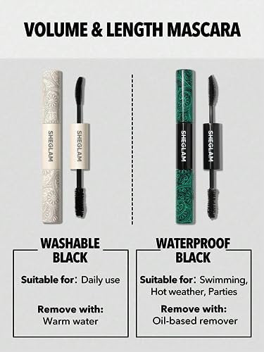 SHEGLAM 2 In 1 Black Volume and Length Washable Mascara - Long Lasting Dual-Ended Tubing Eye Makeup - görsel 6