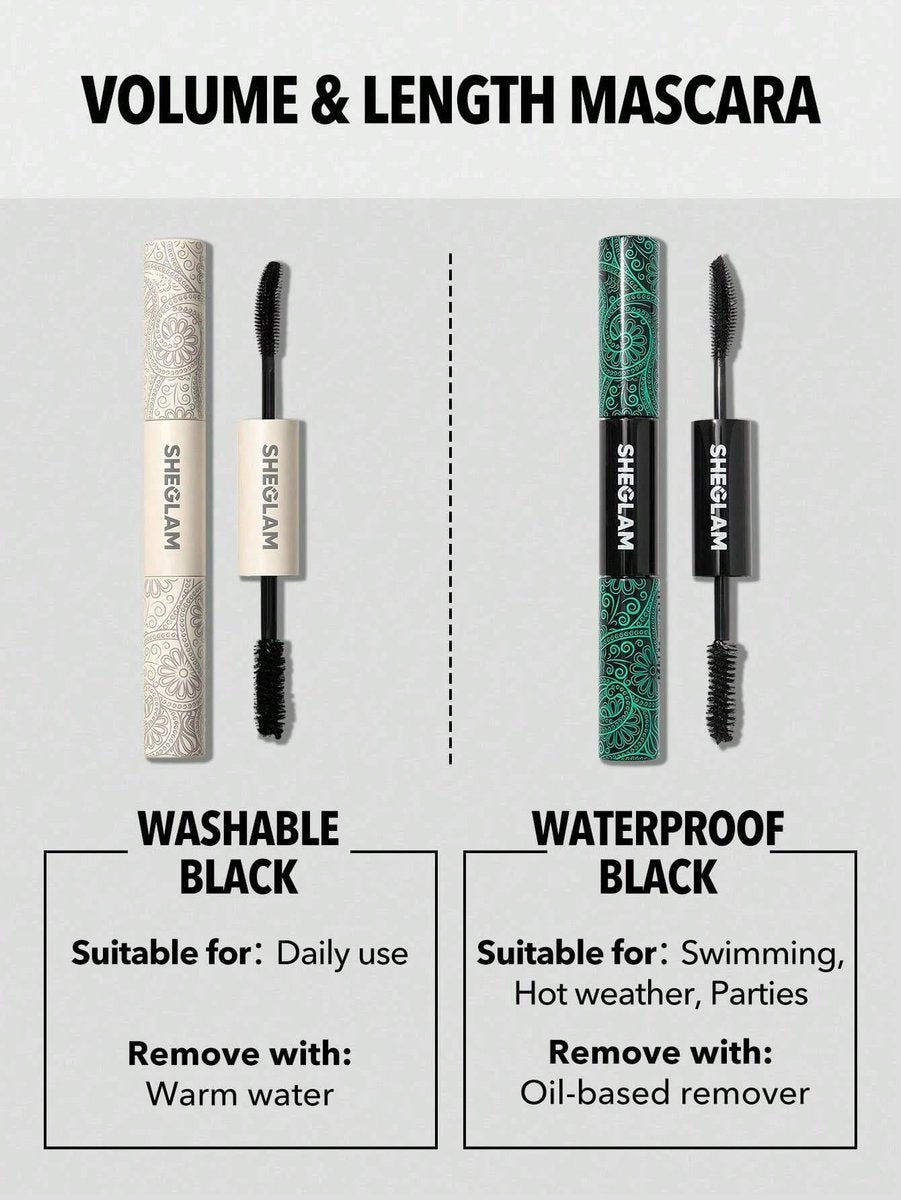 SHEGLAM 2 In 1 Black Volume and Length Washable Mascara - Long Lasting Dual-Ended Tubing Eye Makeup - görsel 5